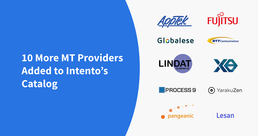 10 more MT providers added to Intento’s catalog