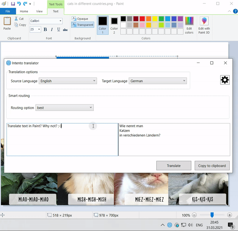 Intento Translator for Windows in Paint