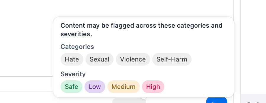 Content-safety categories and severity levels
