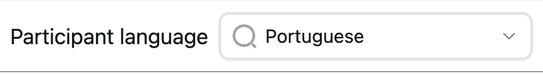 Participant language field in the Intento app, set to Portuguese